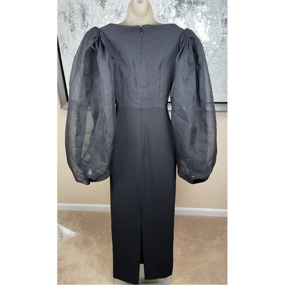 SOLACE LONDON Ziya Puff Sheer Balloon Sleeve Black Maxi Dress Size 2 - Picture 7 of 9